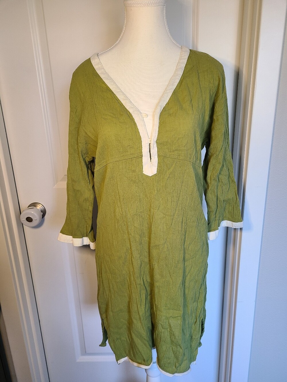 Athleta Dress M 100% Cotton Green Boho Peasant Tunic Casual Cottagecore
